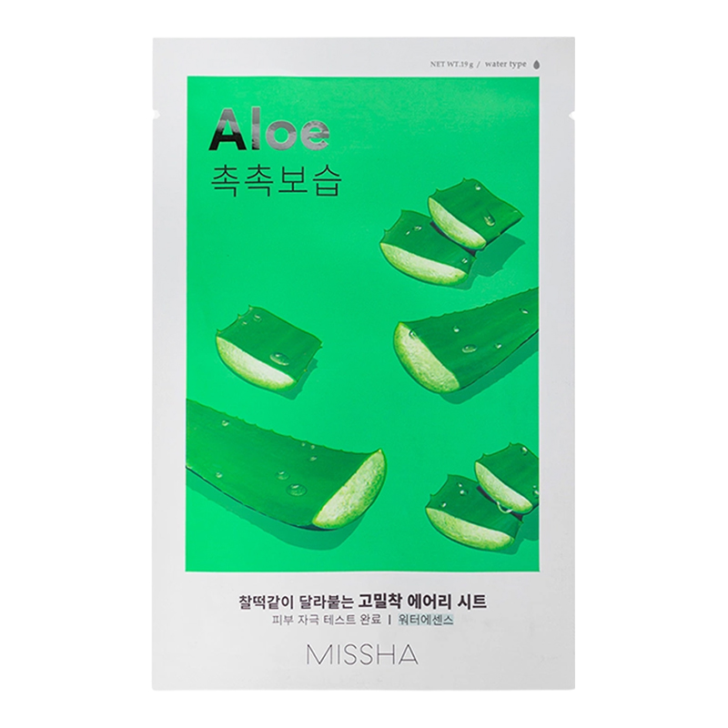 💖 MISSHA Airy Fit лист-маска с Алое Вера – натурална хидратираща био маска за лице с успокояващ ефект