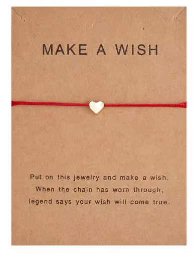 Гривна с Пожелание "Make a Wish" – Червен Конец със Златисто Сърце